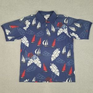 Vintage Windham‎ Pointe Polo Shirt Mens Medium Blue Hawaiian Casual Outdoor